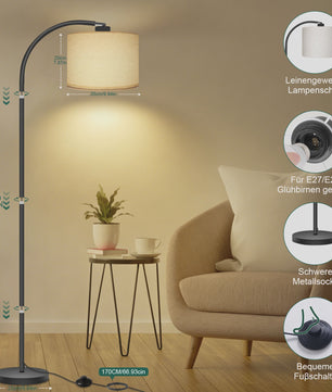 Moderne Boog Vloerlamp 170cm met Linnen Lampenkap, Voetschakelaar & LED E27 Bulb