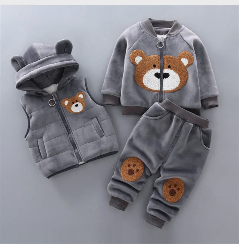 Schattige Baby Kleding Set 3-delig met Beer - Warm & Comfortabel voor Herfst/Winter (0-4 Jaar)