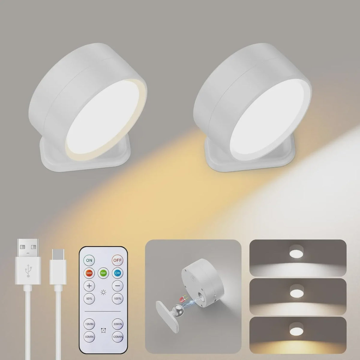 Oplaadbare Magnetische Wandlamp met Afstandsbediening - 360° Draaibaar & Dimbaar