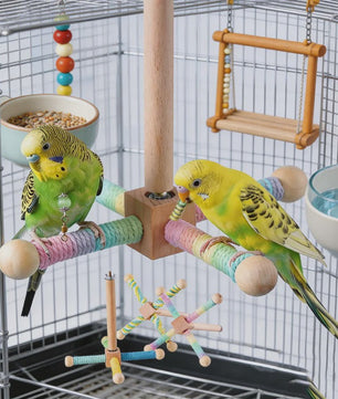 Vogel Speeltuin Molen met Houten Zitstok, Touw & Belletjes - Interactief & Knaagbestendig