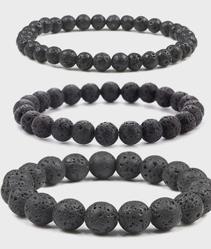 Elastische Charm Armband met Natuursteen Kralen: Lavasteen & Tijgeroog (6/8/10mm) - Voor Dames en Heren