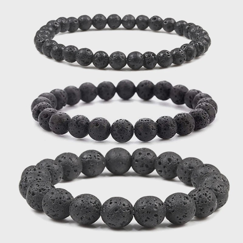 Elastische Charm Armband met Natuursteen Kralen: Lavasteen & Tijgeroog (6/8/10mm) - Voor Dames en Heren