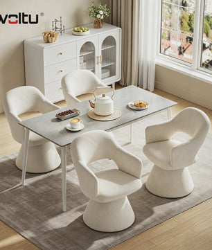 Draaibare eetkamerstoel met hoge rugleuning en linnen bekleding - Beige
