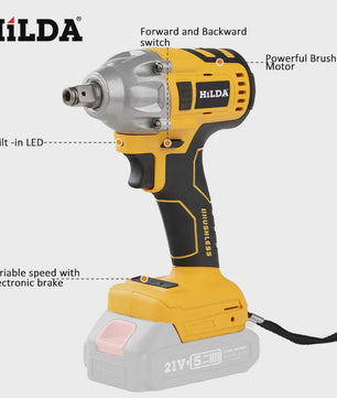 HILDA Accu Slagschroefmachine Brushless Krachtig 1/2" met Makita Batterij Compatibiliteit