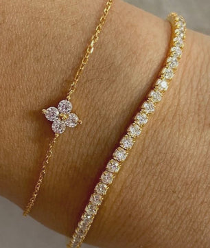 Set van 2 Dames Armbanden met Zirkonia Bloemen en Waterketting - Stijlvol voor Dagelijks Gebruik en Kantoor
