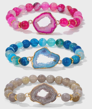 Natuursteen Agate Armband met Druzy Geode - Kleurrijk & Stijlvol