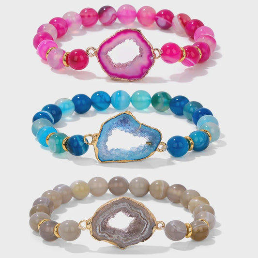 Natuursteen Agate Armband met Druzy Geode - Kleurrijk & Stijlvol