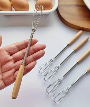 Mini Garde met Houten Handvat - Roestvrij Staal Eierklopper voor Bakken