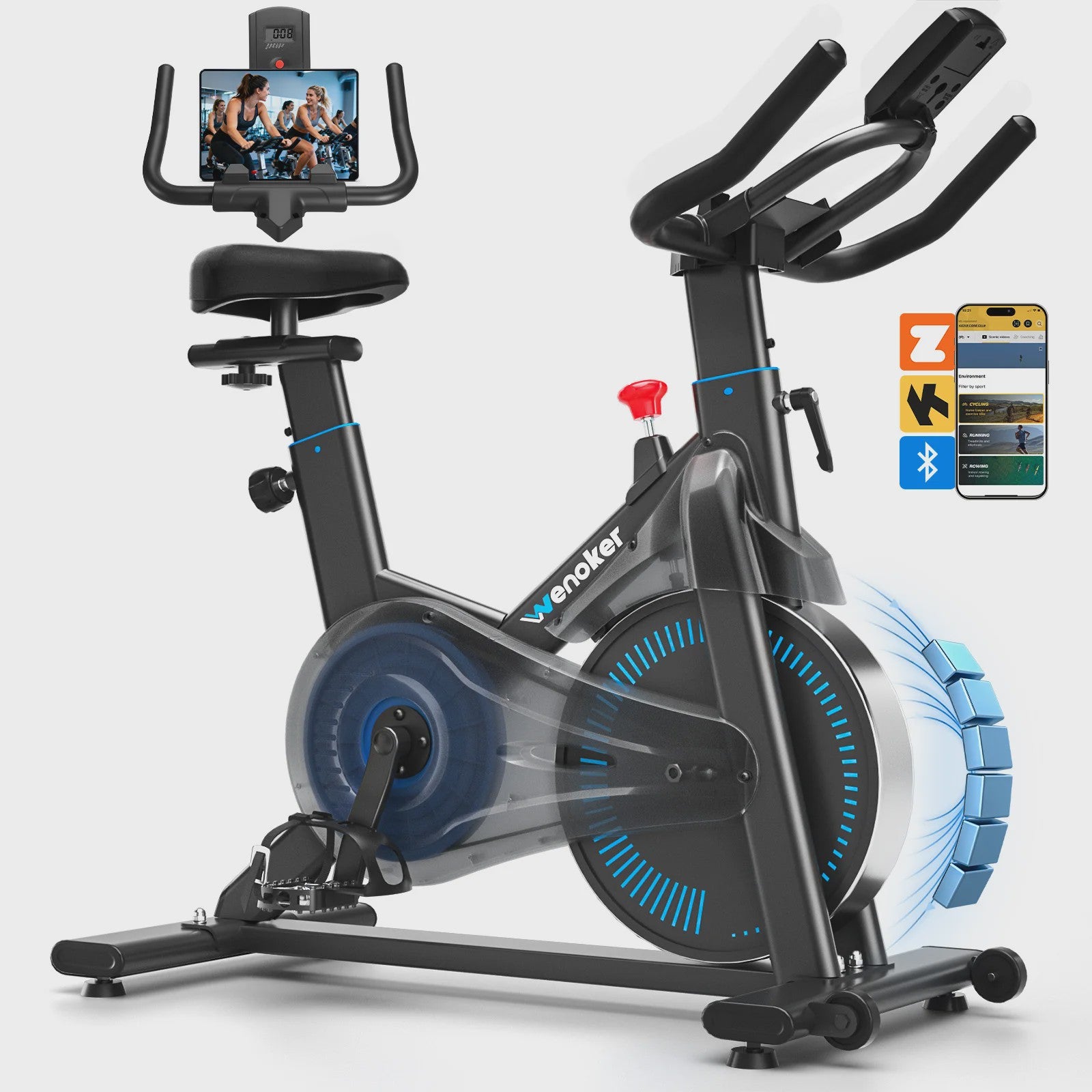 Wenoker Hometrainer Fiets met App & LCD Display - Stil, Magnetische Weerstand, Tablet Houder, Comfortabel Zadel - Max 160kg