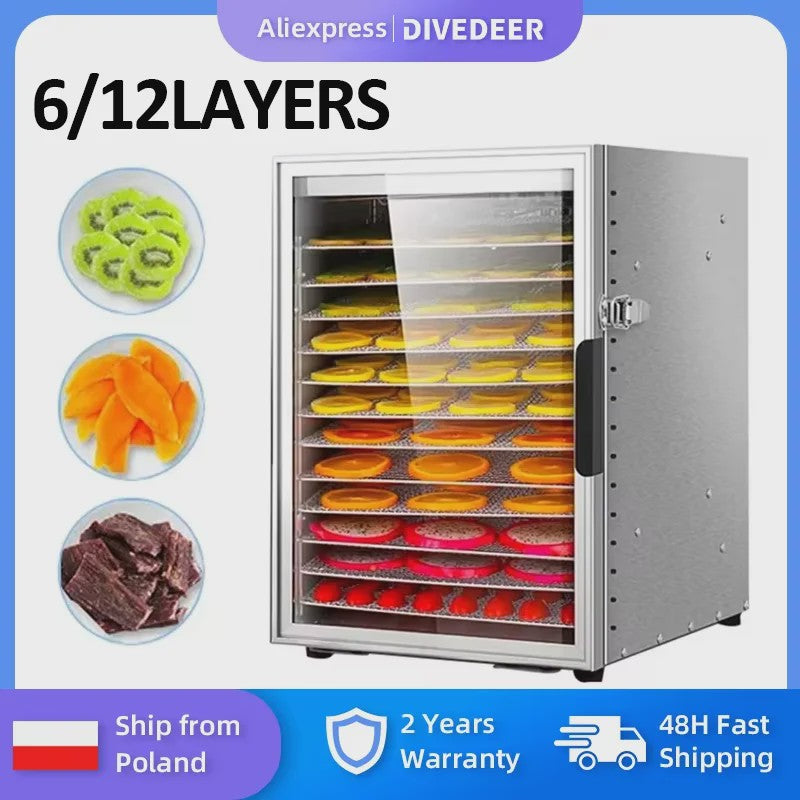 DIVEDEER Elektrische Fruitdroger - 6/12 Lagen, Snel Drogen van Groenten & Fruit