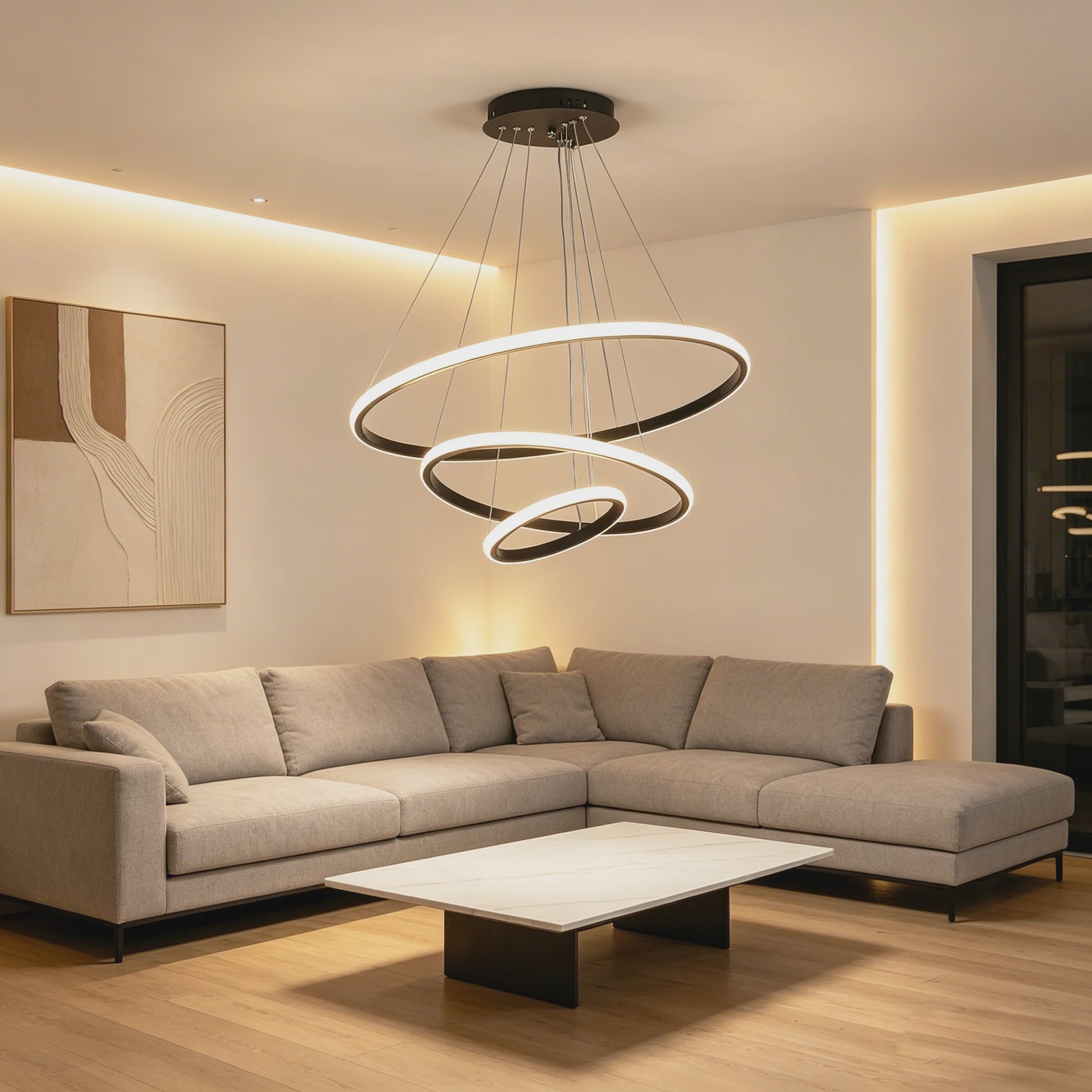 Moderne 3-Rings Hanglamp Dimbare Plafondlamp - Verstelbaar en Stijlvol