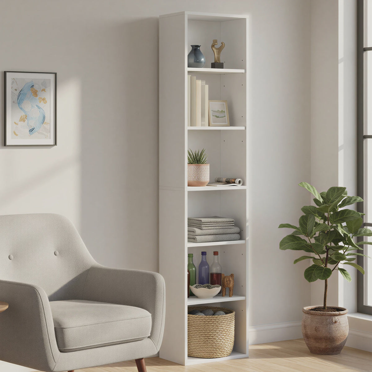 Stijlvolle Open 6-Laags Boekenkast - 40x24x178.5 cm