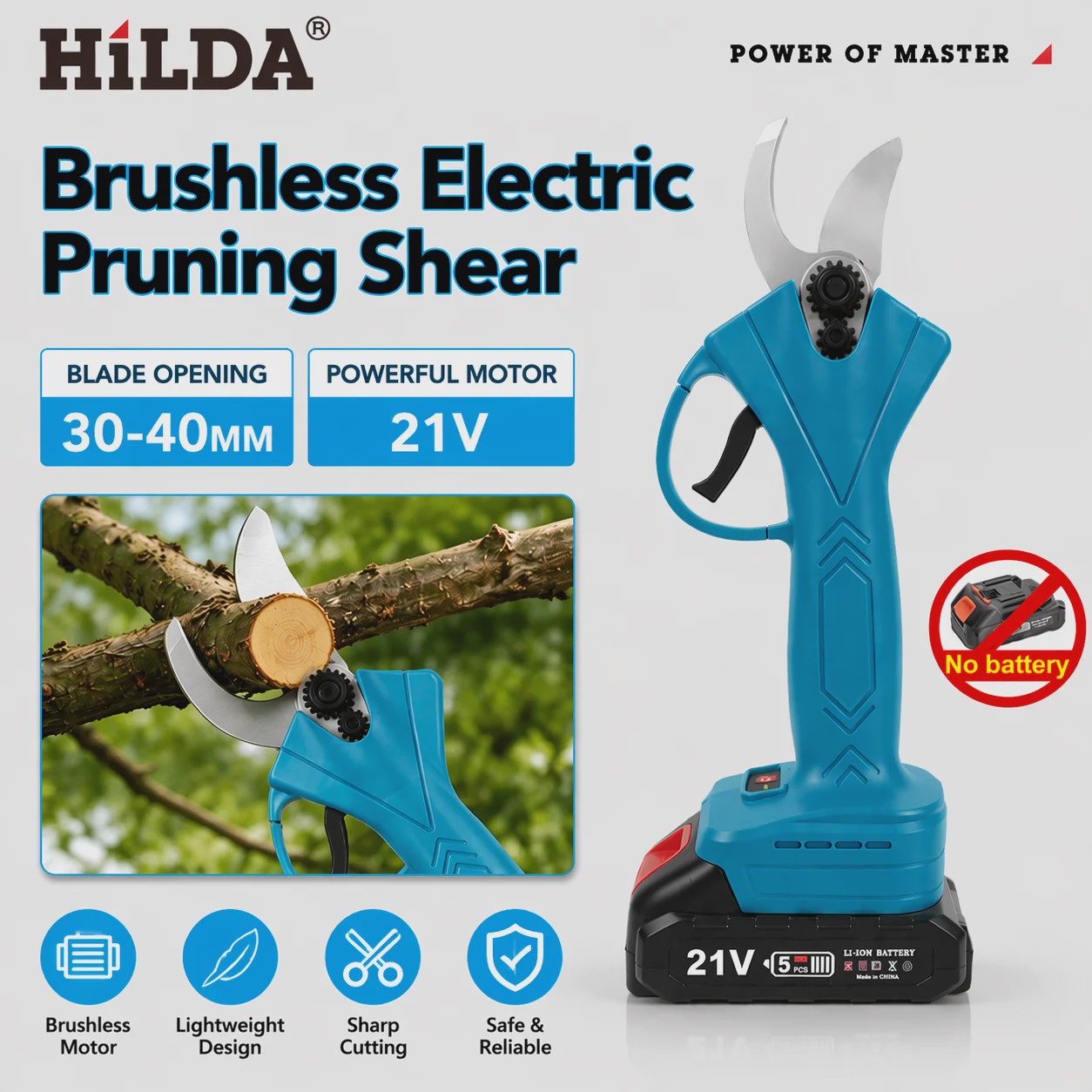 HILDA Elektrische Snoeischaar - Krachtig Snoeigereedschap voor Tuin en Boomverzorging