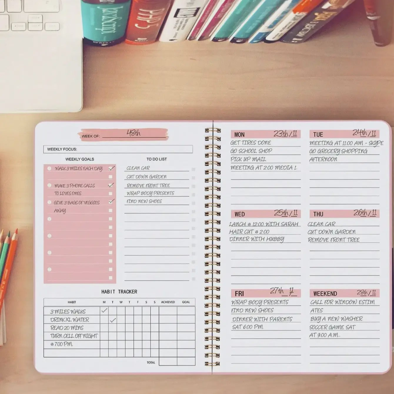 A5 Weekplanner Agenda - Ongeprikte Spiral Notebook voor Dagelijkse Planning & Doelen