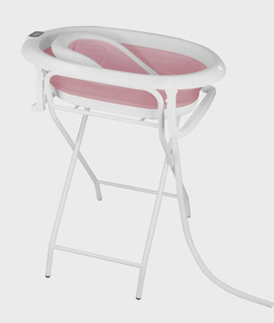 Opvouwbaar Babybadje met Ergonomisch Zitje, Thermometer & Ondersteuning (0-18 mnd) - Grijs/Blauw/Roze