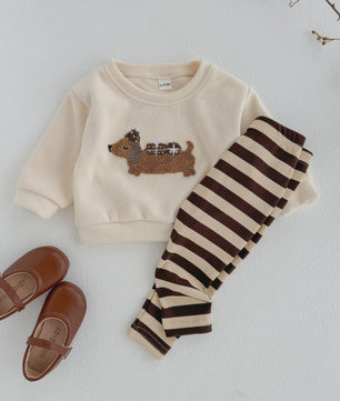 Schattige Baby Jongens & Meisjes Trainingspak Set met Cartoon Puppy | Lange Mouwen Outfit