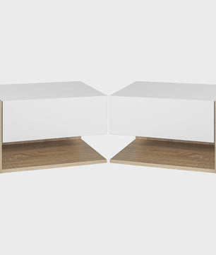 Set van 2 Nachtkastjes Zwevend - Wandmontage - Met Lade en Open Vak - Tweekleurig Houtlook
