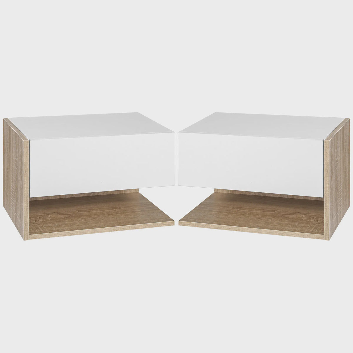 Set van 2 Nachtkastjes Zwevend - Wandmontage - Met Lade en Open Vak - Tweekleurig Houtlook