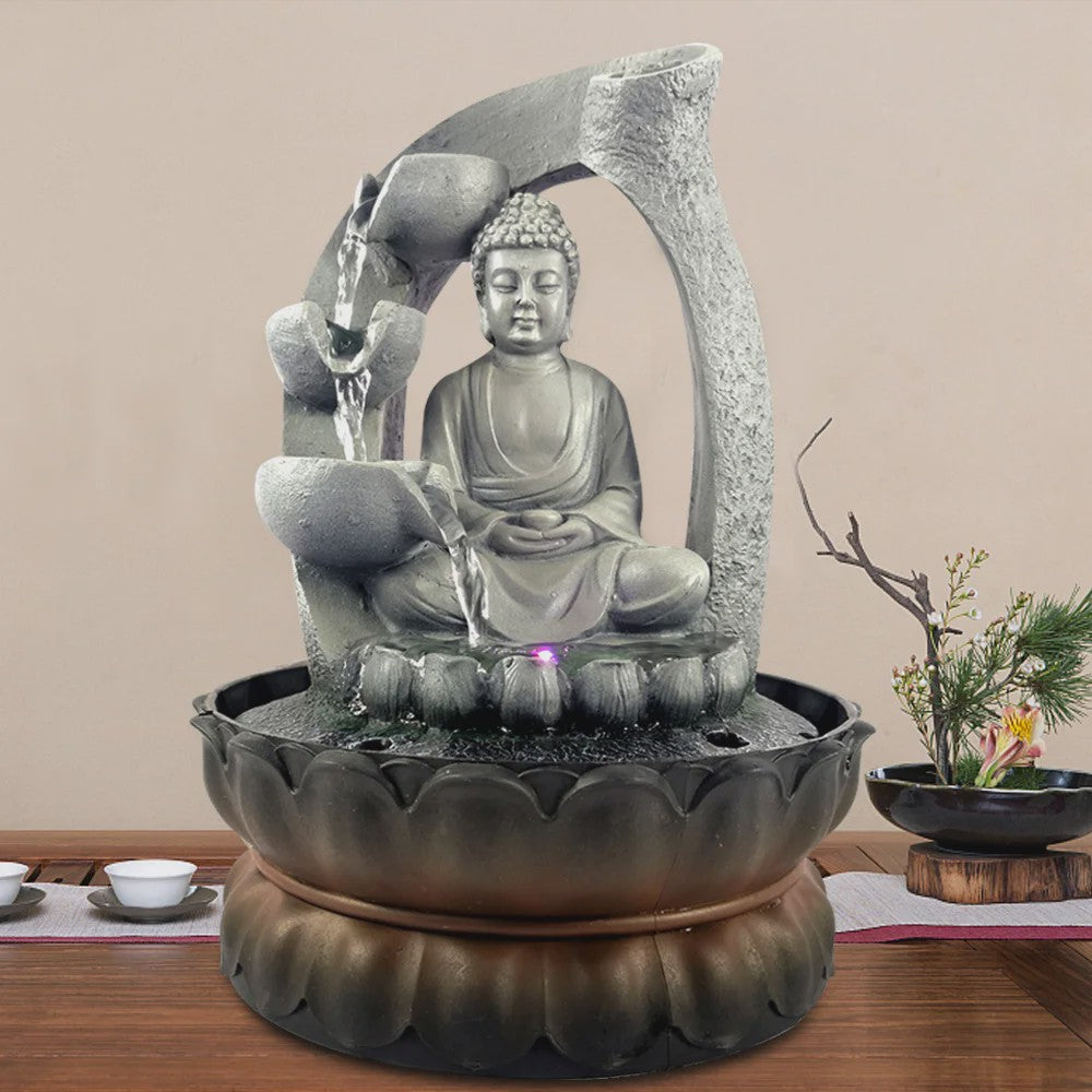 Zen Boeddha Waterval Tafeldecoratie met LED Verlichting