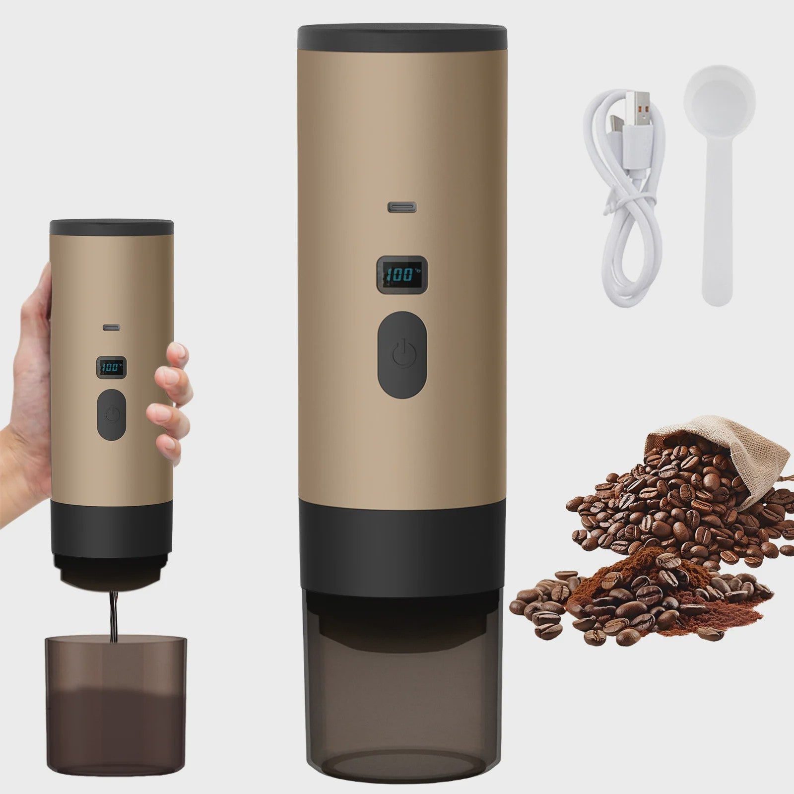 Draagbare Elektrische Koffiemachine - Espresso, Capsules, Verwarmend, Draadloos - Ideaal voor Reizen & Auto