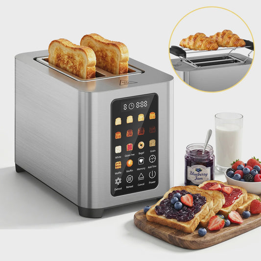 Patbrela Slimme Broodrooster met Broodrek - 2 Slices, Touchscreen & 6 Broodsoorten