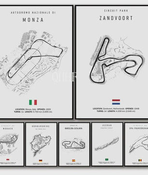 Vintage F1 Circuit Poster: Zwart-Wit Formule 1 Kunst voor de Raceliefhebber