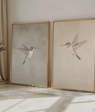 Set van 2 Frameloze Retro Kolibrie Canvas Posters - Landelijke Stijl Wanddecoratie