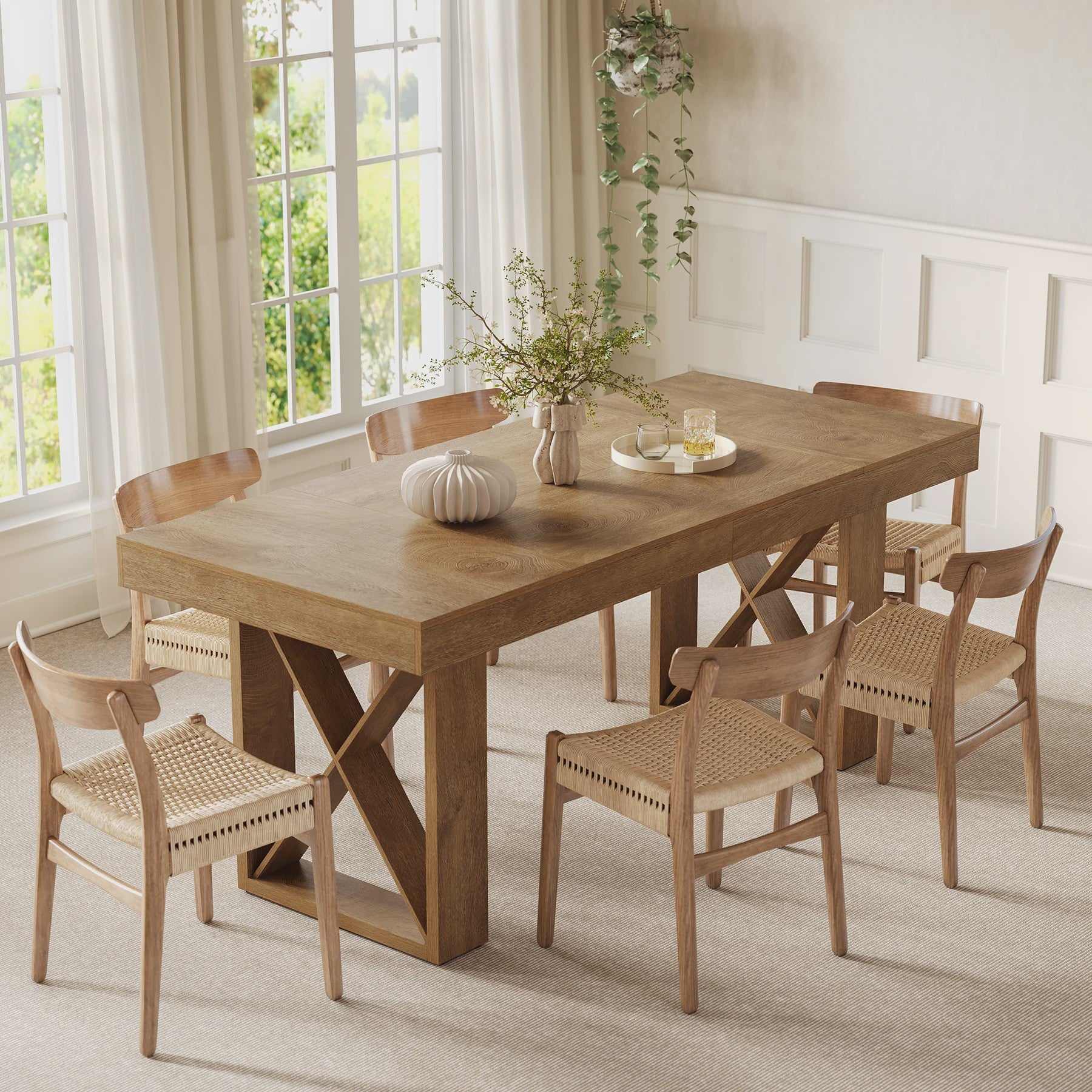 Eettafel 63 Inch Farmhouse Stijl - Bruin Hout - Geschikt voor 4-6 Personen