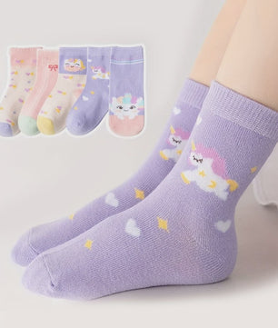 5 Paar Kindersokken Meisjes met Unicorn & Strik - Leuke Cartoon Mid-Calf Sokken voor Dagelijks Gebruik