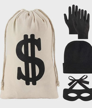 Halloween Bankrover Kostuum Set - Masker, Muts & Geldzak voor Feest & Cosplay