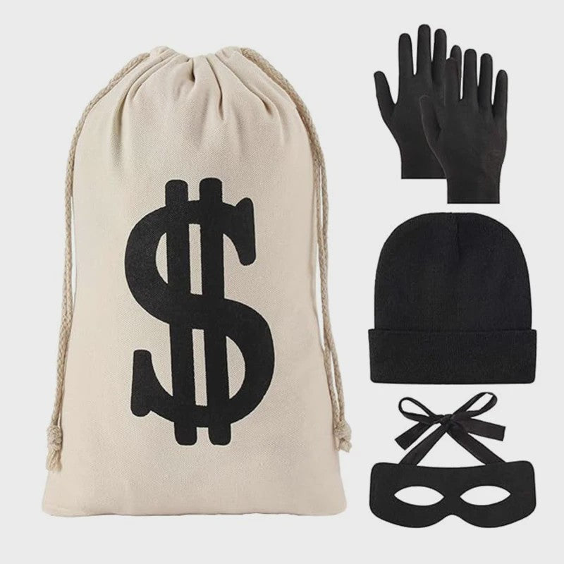 Halloween Bankrover Kostuum Set - Masker, Muts & Geldzak voor Feest & Cosplay
