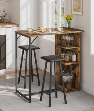 3-delige Bartafel Set met 2 Krukken en Opbergruimte - Compact Keukenmeubel