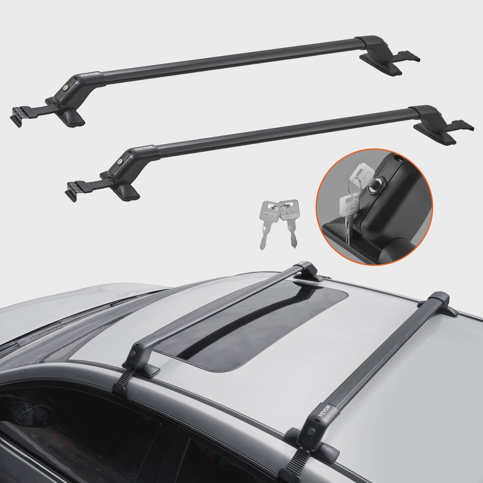 Verstelbare Aluminium Dakdragerset (2 stuks) - 155LBS Capaciteit - Voor Auto's met Kale Dakrand
