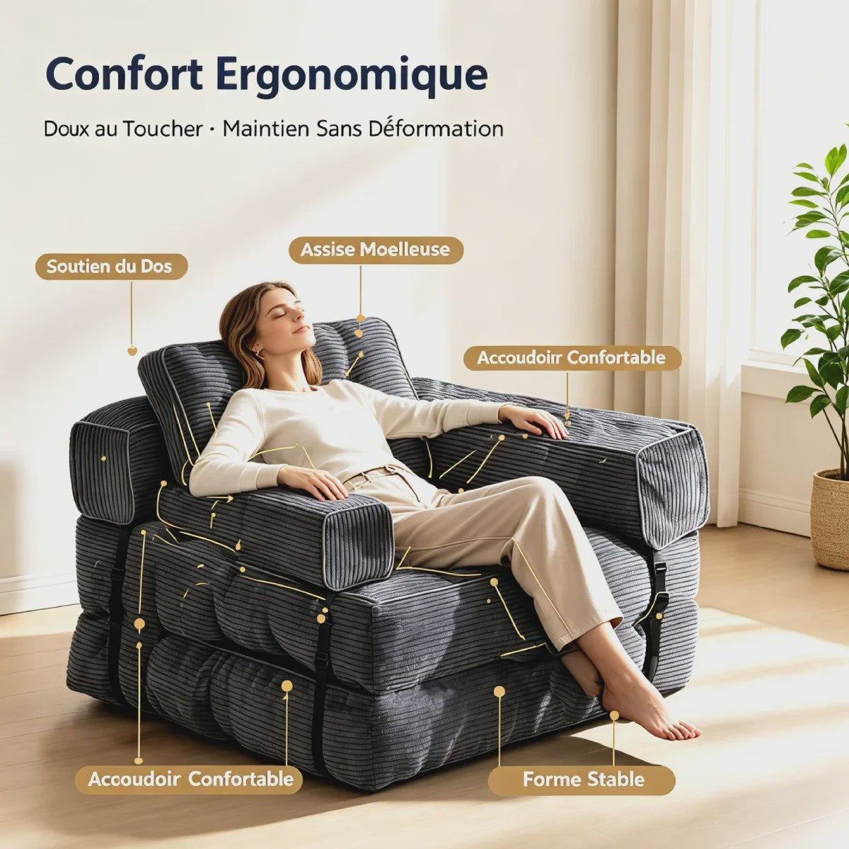 Opvouwbare Corduroy Sofa Bed met Geheugen Spons - Multifunctioneel en Comfortabel