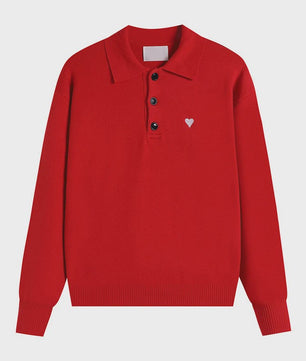 Dames Gebreide Poloshirt met Omvouwbare Kraag en Hartje - Comfortabel & Ademend