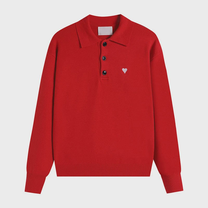 Dames Gebreide Poloshirt met Omvouwbare Kraag en Hartje - Comfortabel & Ademend