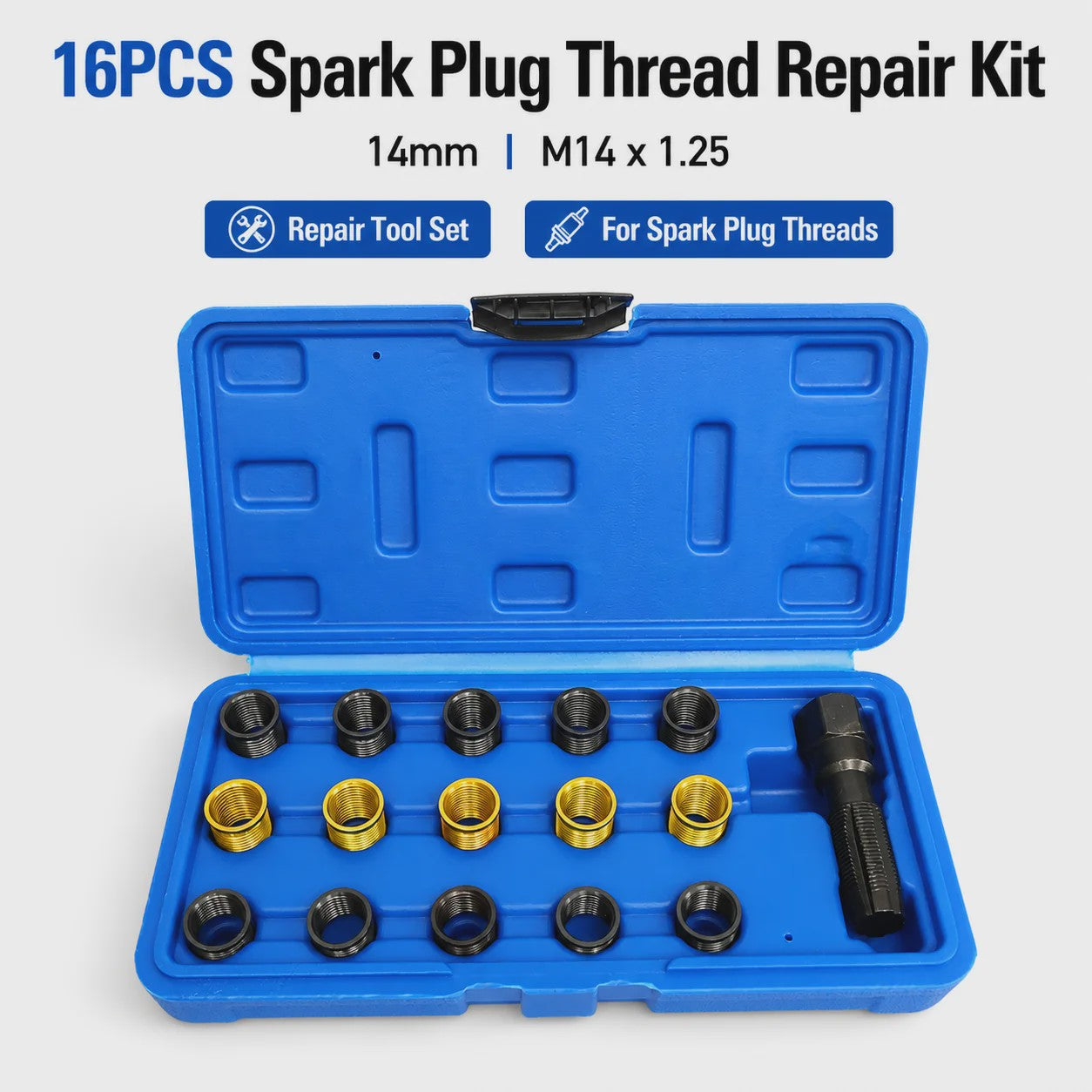 16-delige Bougie Draad Reparatie Kit M14 x 1.25 - Cilinderkop Tap & Helicoil Inzetstukken