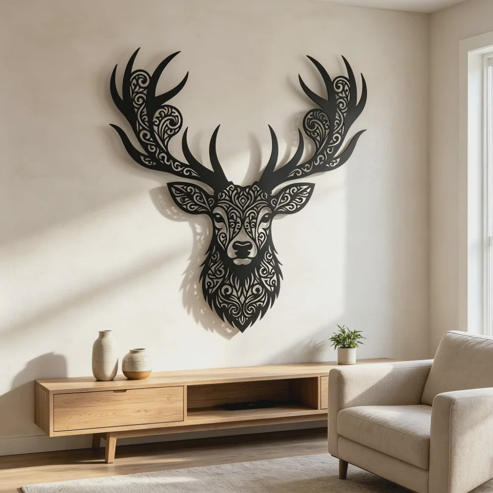 Metalen Wanddecoratie Hertenkop Rustiek - Sfeervolle IJzeren Hanger voor Binnen & Buiten