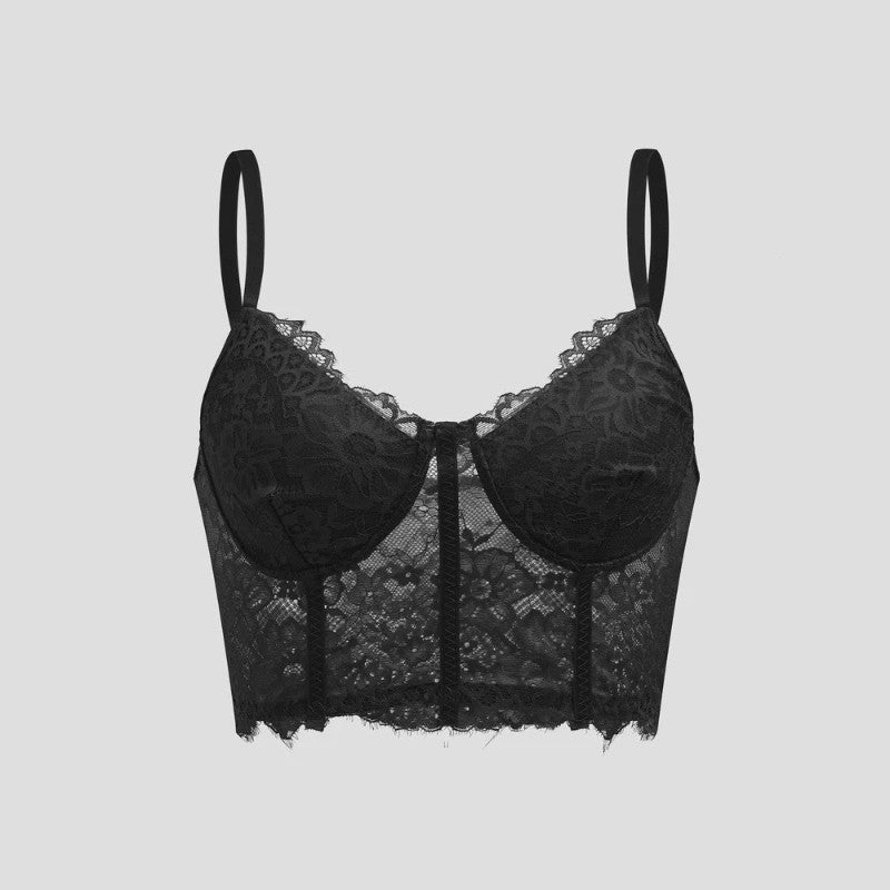 Zwarte kanten crop top met korsetdetails - Elegant en sexy lingerie