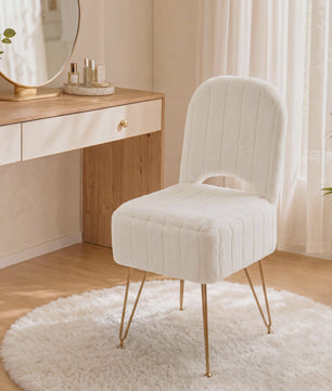 Luxe Pluche Kaptafel Kruk met Opbergruimte en Inklapbare Rugleuning - Zacht & Stijlvol