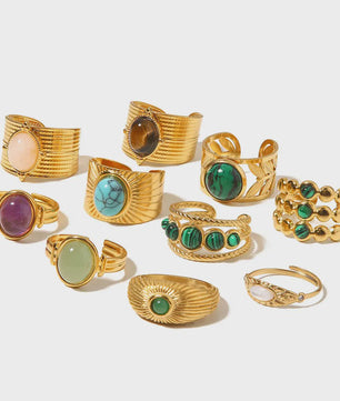 Natuursteen Ringen Dames - Waterdicht Roestvrij Staal Goudkleurig Sieraden