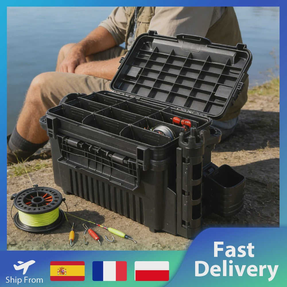 Waterdichte Vis Tackle Box met Hengelhouder - 2 Lagen Opbergorganizer
