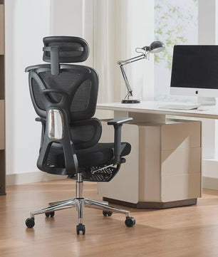 Ergonomische Bureaustoel Zwart met Voetensteun, Hoge Rugleuning en Lendensteun
