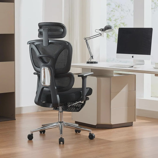 Ergonomische Bureaustoel Zwart met Voetensteun, Hoge Rugleuning en Lendensteun