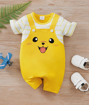 Schattige Gele Baby Romper met Hondjesprint - Korte Mouw Zomer Jumpsuit