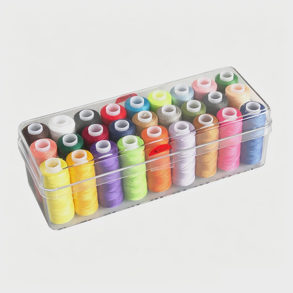 Set Naaigaren Polyester 27 Kleuren met Transparante Opbergdoos