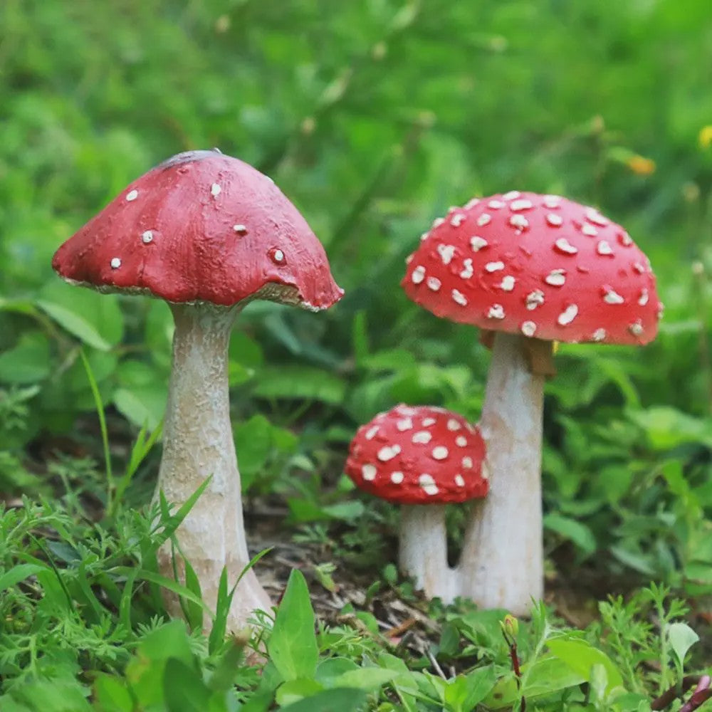 Set van Decoratieve Paddenstoelen Beeldjes - Hars Tuindecoratie Ornamenten