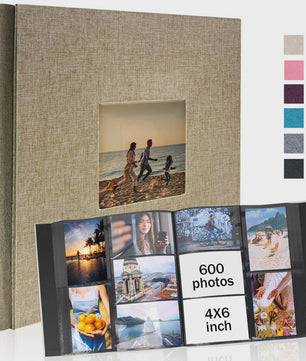Linnen Fotoalbum voor 600 Foto's 4x6 inch met Venster & Horizontale/Verticale Insteekvakken