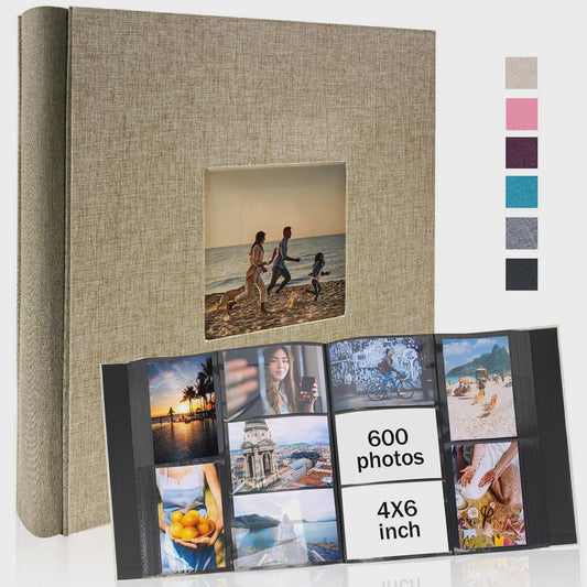 Linnen Fotoalbum voor 600 Foto's 4x6 inch met Venster & Horizontale/Verticale Insteekvakken