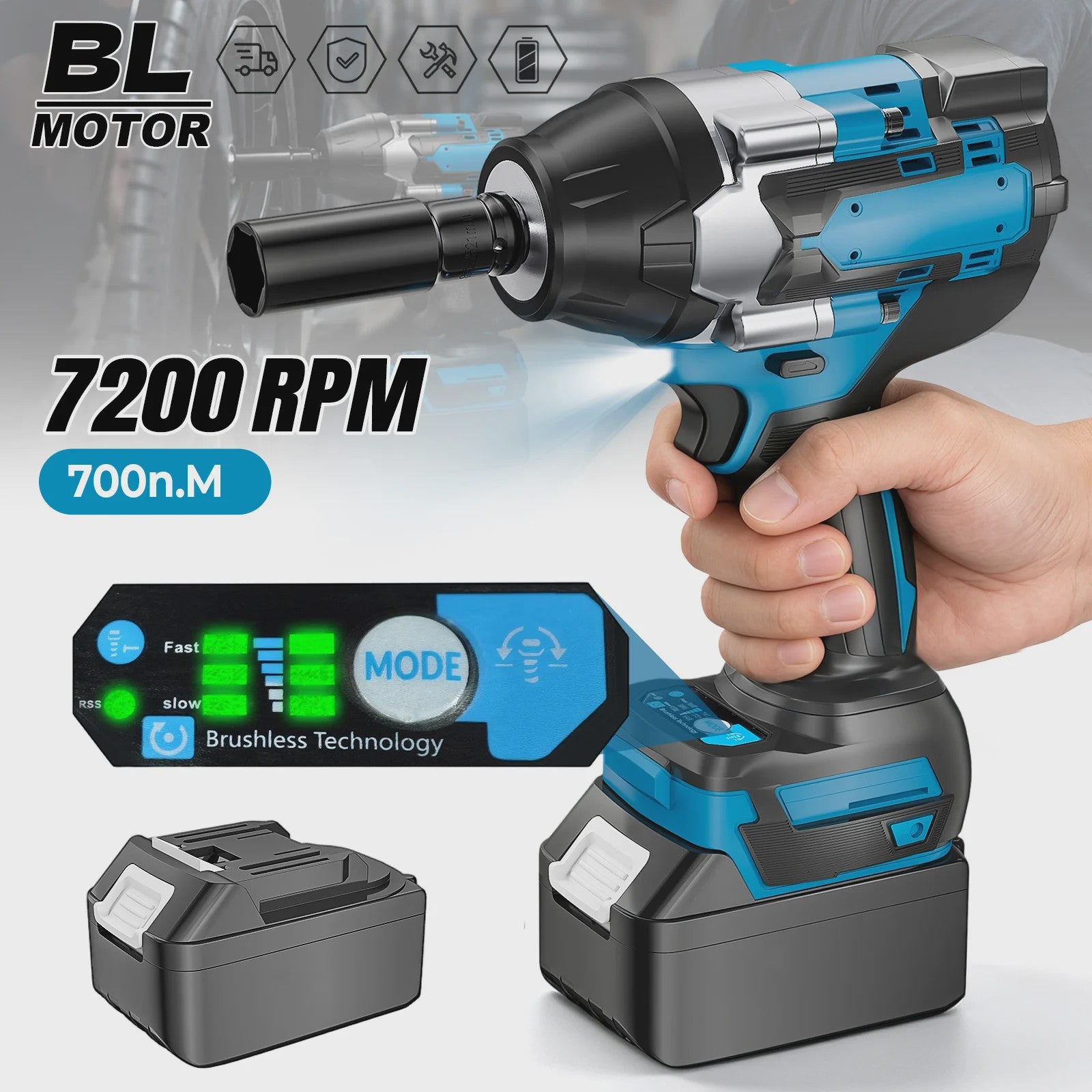 Krachtige 1800NM Accu-slagmoersleutel 1/2" met Borstelloze Motor en Toolbox Kit